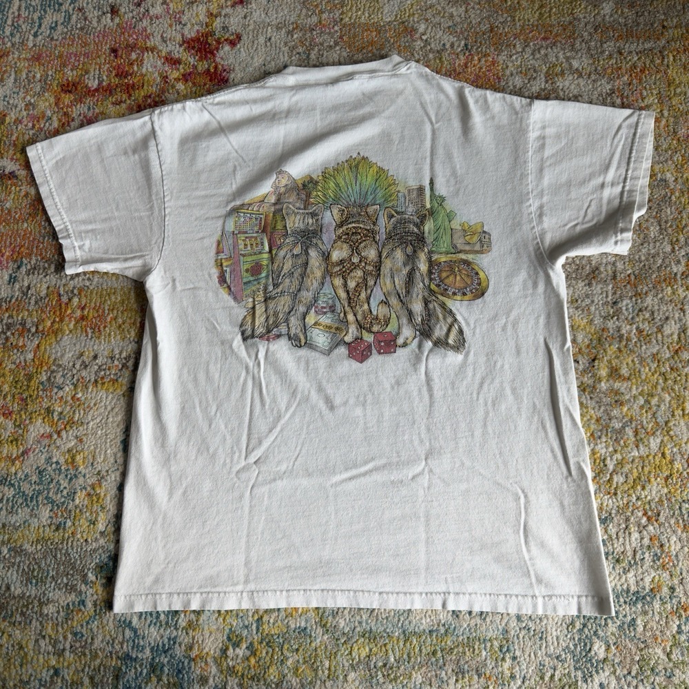 Vtg Prints of Tails‎ Las Vegas Cats Graphic T-Shirt USA Double Sided 1990's Sz L - Picture 3 of 5